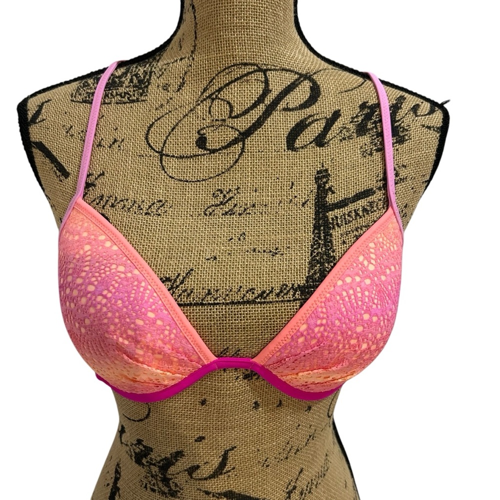 Victorias Secret The Fabulous Lace Crochet Multicolor Bikini Top Size 34C